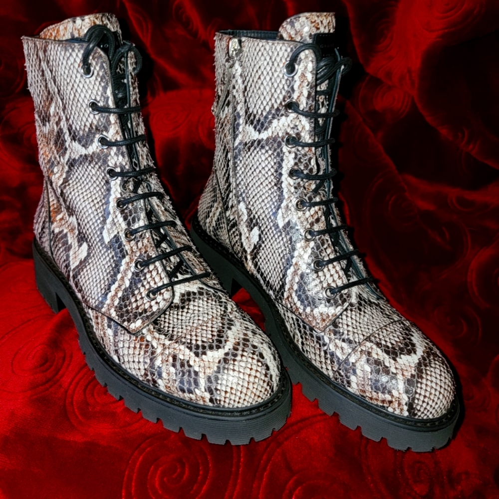 Giuseppe Zanotti Python-embossed Leather Combat Boots In Natural Snakeprint